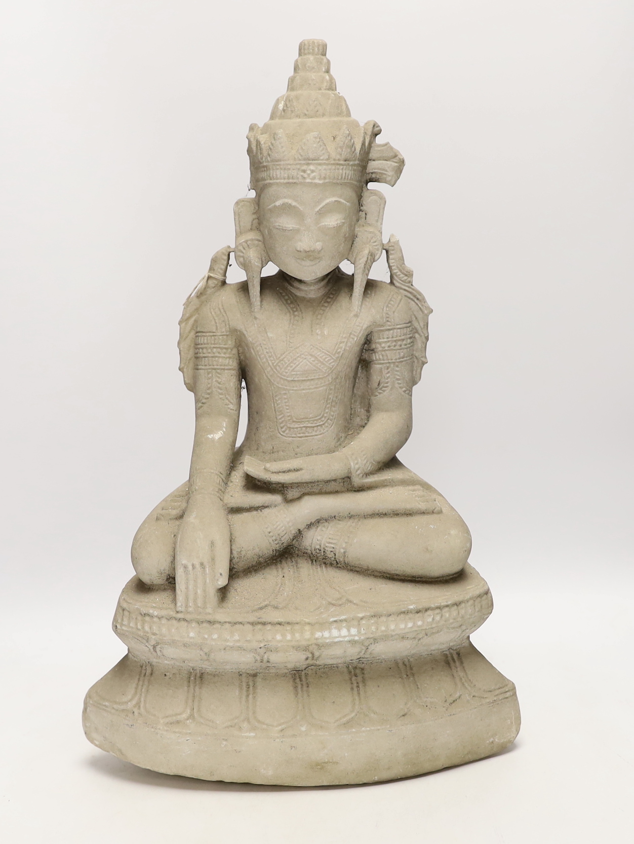 A Burmese carved alabaster figure of Buddha, 48cm tall
